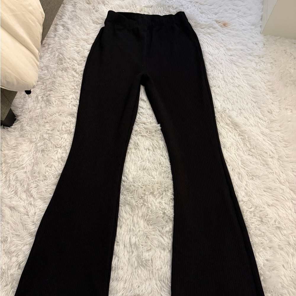 Black Ribbed Flare Pants